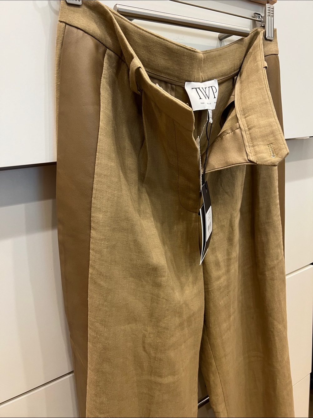 Trish Wescoat Women's Tan Linen pants with leather
